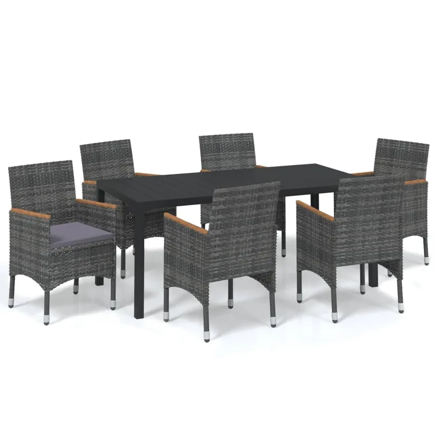 Ensemble à manger de jardin coussins 7pcs Résine tressée Gris - 2