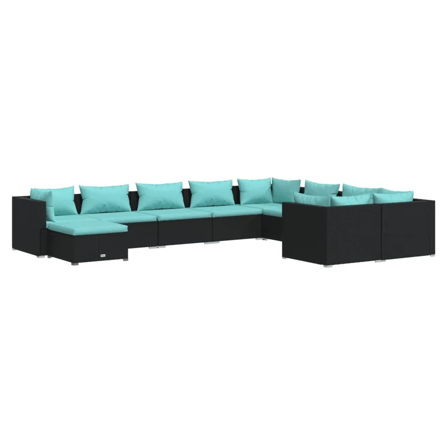 Salon de jardin 10 pcs avec coussins Résine tressée Noir - 2