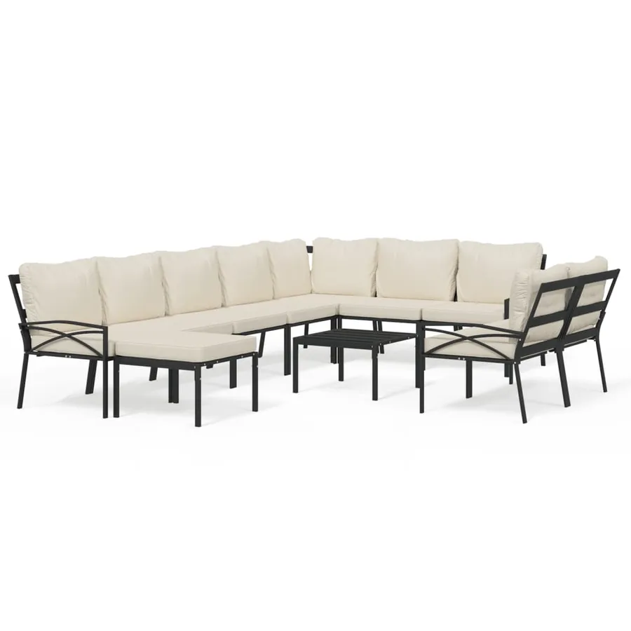 Salon de jardin 11 pcs avec coussins sable acier - 2