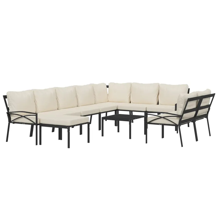 Salon de jardin 11 pcs avec coussins sable acier - 3