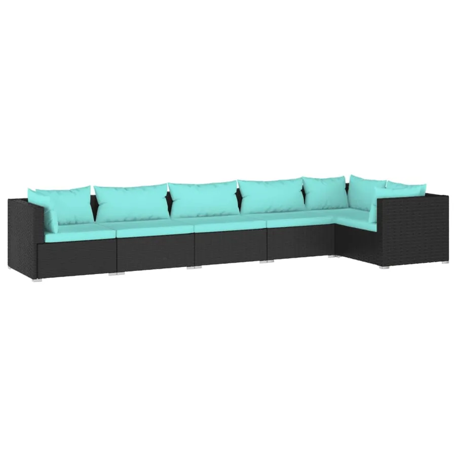 Salon de jardin 6 pcs avec coussins Résine tressée Noir - 2
