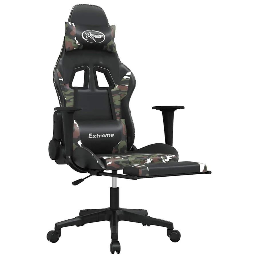 Chaise de jeu de massage repose-pied Noir camouflage Similicuir - 3
