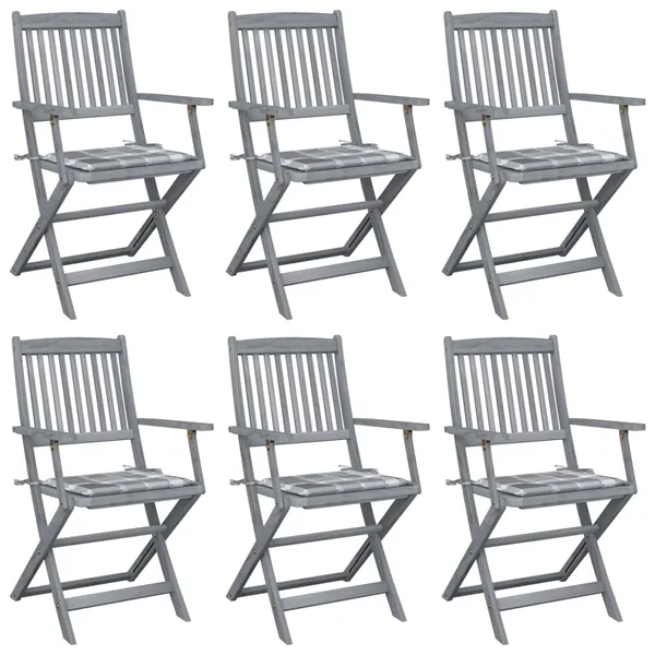 Chaises pliables d'extérieur lot de 6 et coussins Bois d'acacia