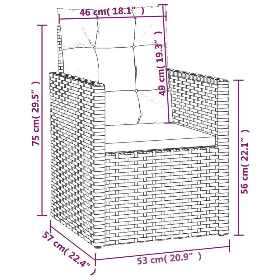 Fauteuil de jardin avec coussins Gris Résine tressée - 8