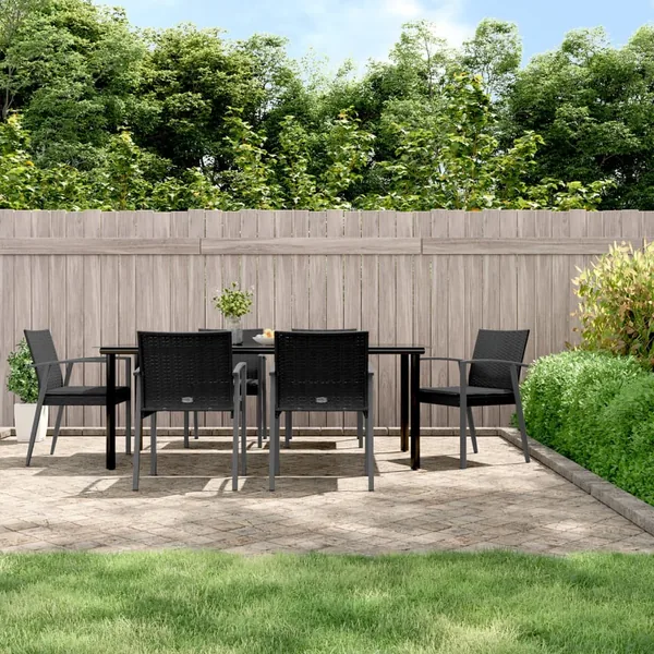 Ensemble à manger de jardin 7 pcs coussins résine tressée acier