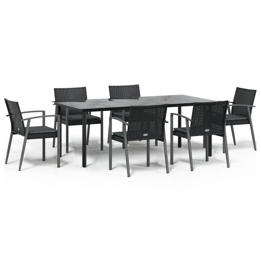 Ensemble à manger de jardin 7 pcs coussins résine tressée acier - 2
