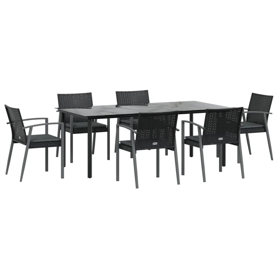 Ensemble à manger de jardin 7 pcs coussins résine tressée acier - 3
