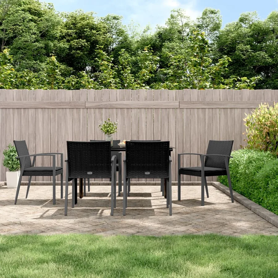 Ensemble à manger de jardin 7 pcs coussins résine tressée acier