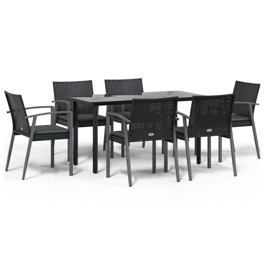 Ensemble à manger de jardin 7 pcs coussins résine tressée acier - 2