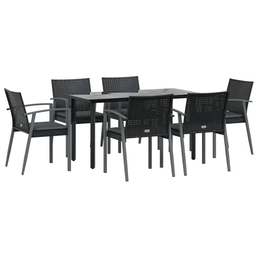 Ensemble à manger de jardin 7 pcs coussins résine tressée acier - 3