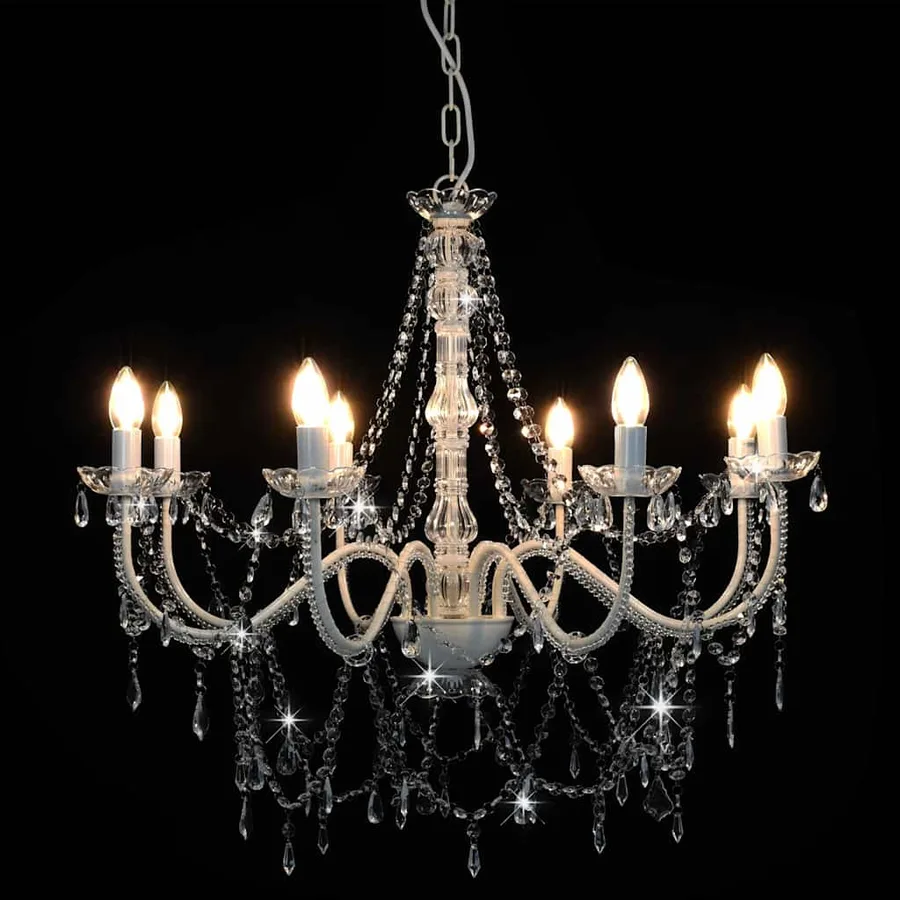 Lustre avec perles Blanc 8 ampoules E14 - 3