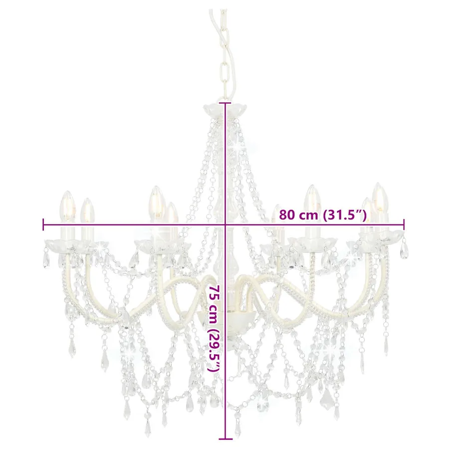 Lustre avec perles Blanc 8 ampoules E14 - 8