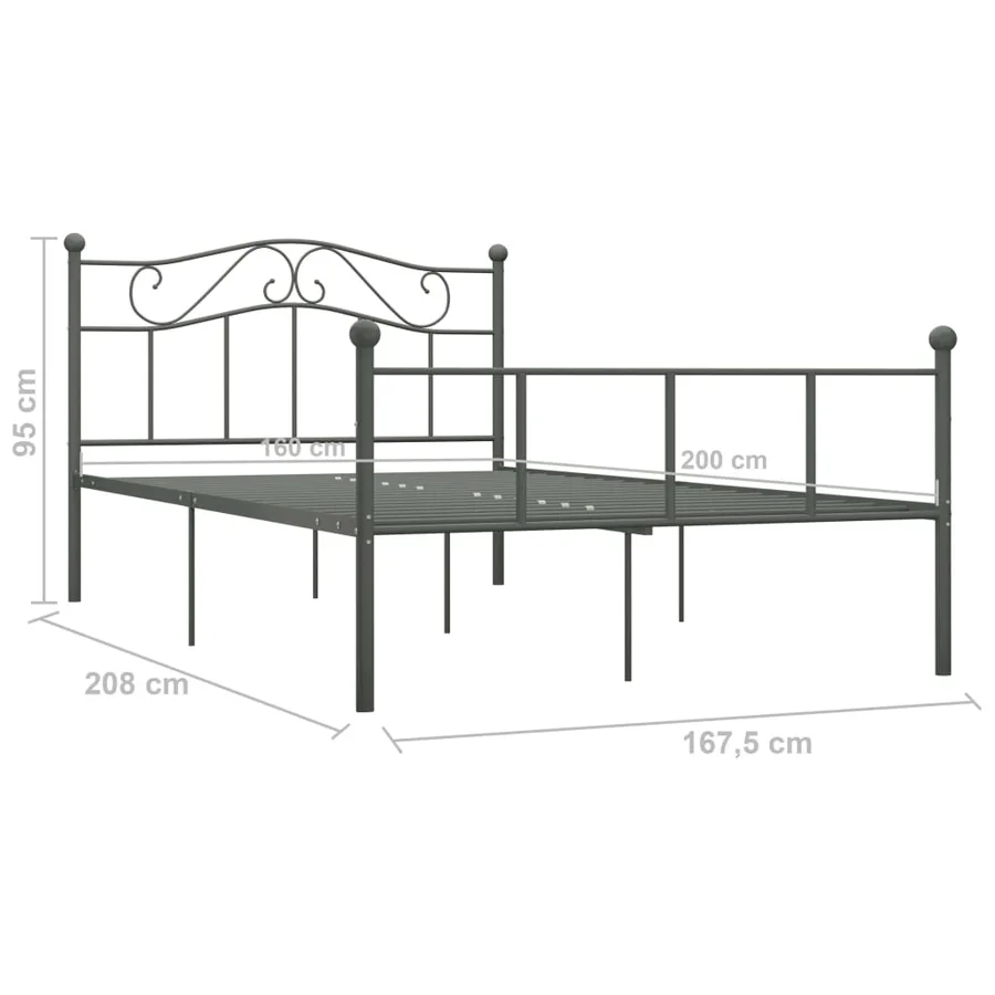 Cadre de lit sans matelas gris métal 160x200 cm - 6