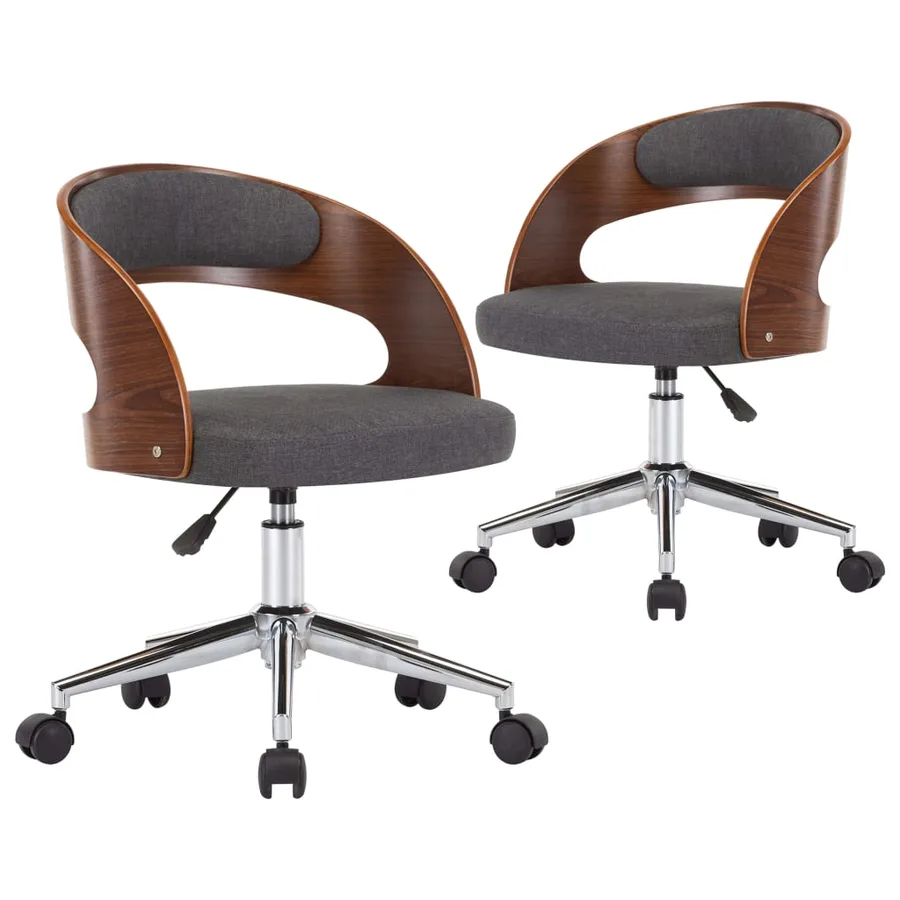 Chaises pivotantes à manger lot de 2 gris bois courbé et tissu - 2