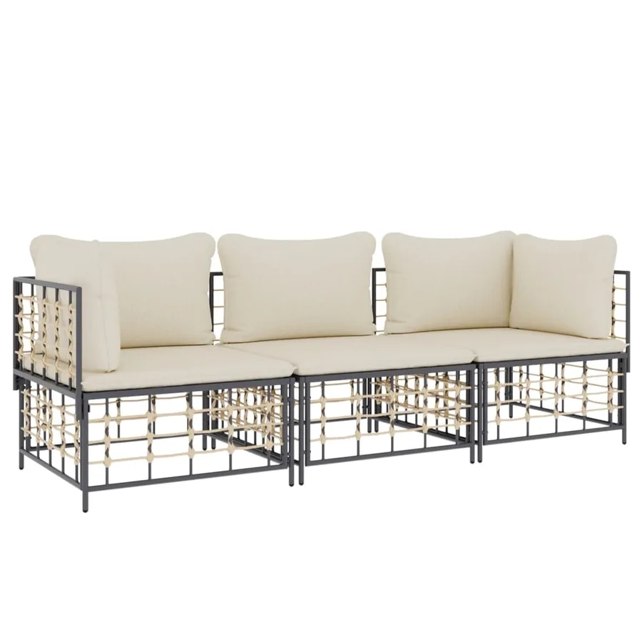 Salon de jardin 3 pcs avec coussins anthracite résine tressée - 3