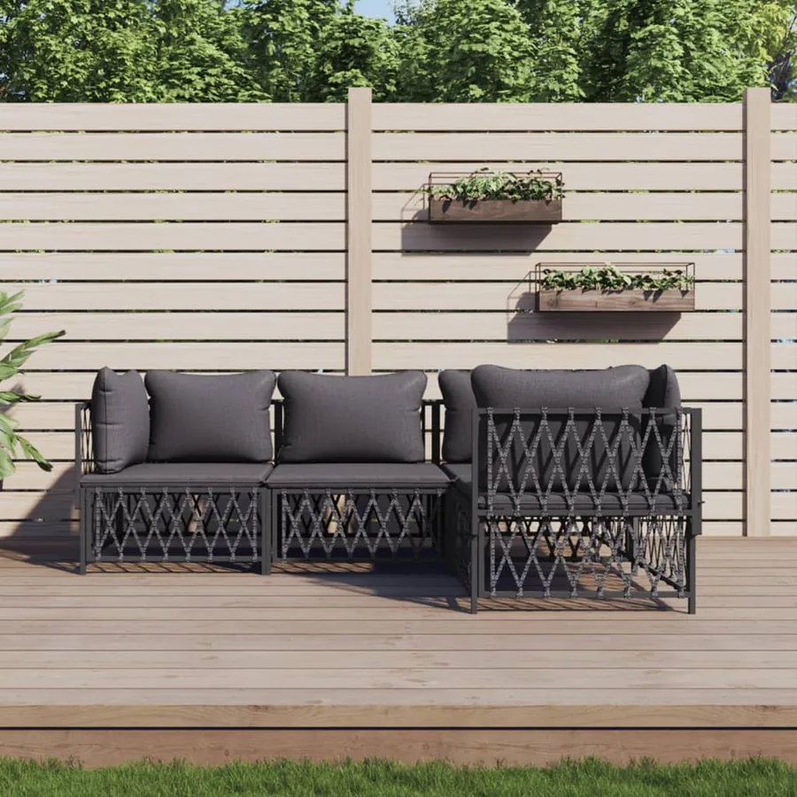 Salon de jardin avec coussins 4 pcs anthracite acier