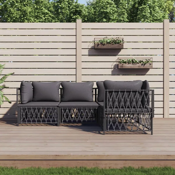 Salon de jardin avec coussins 4 pcs anthracite acier