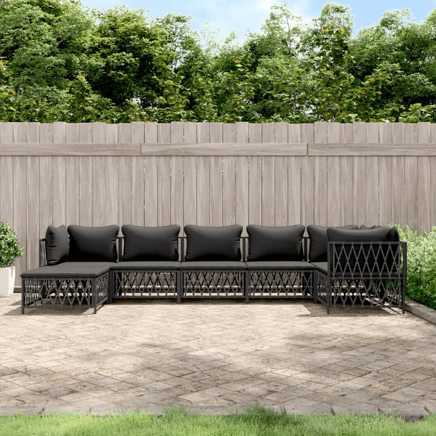 Salon de jardin 7 pcs avec coussins anthracite acier
