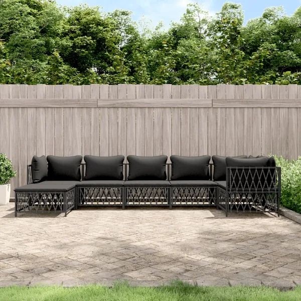 Salon de jardin 7 pcs avec coussins anthracite acier