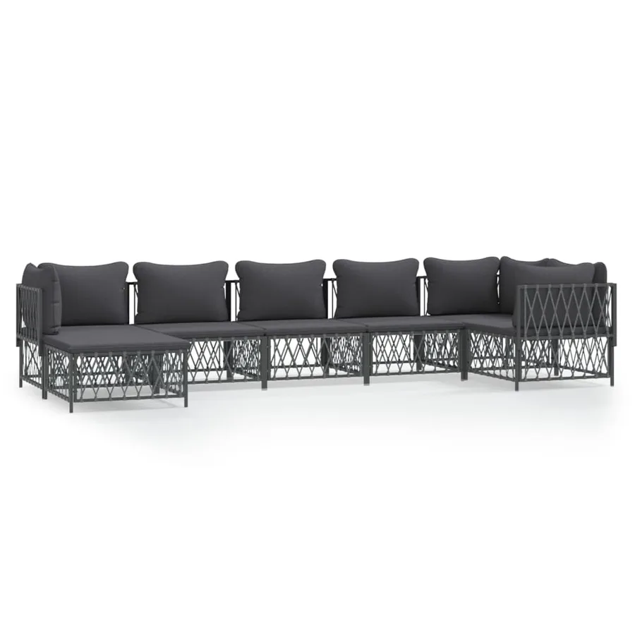 Salon de jardin 7 pcs avec coussins anthracite acier - 2