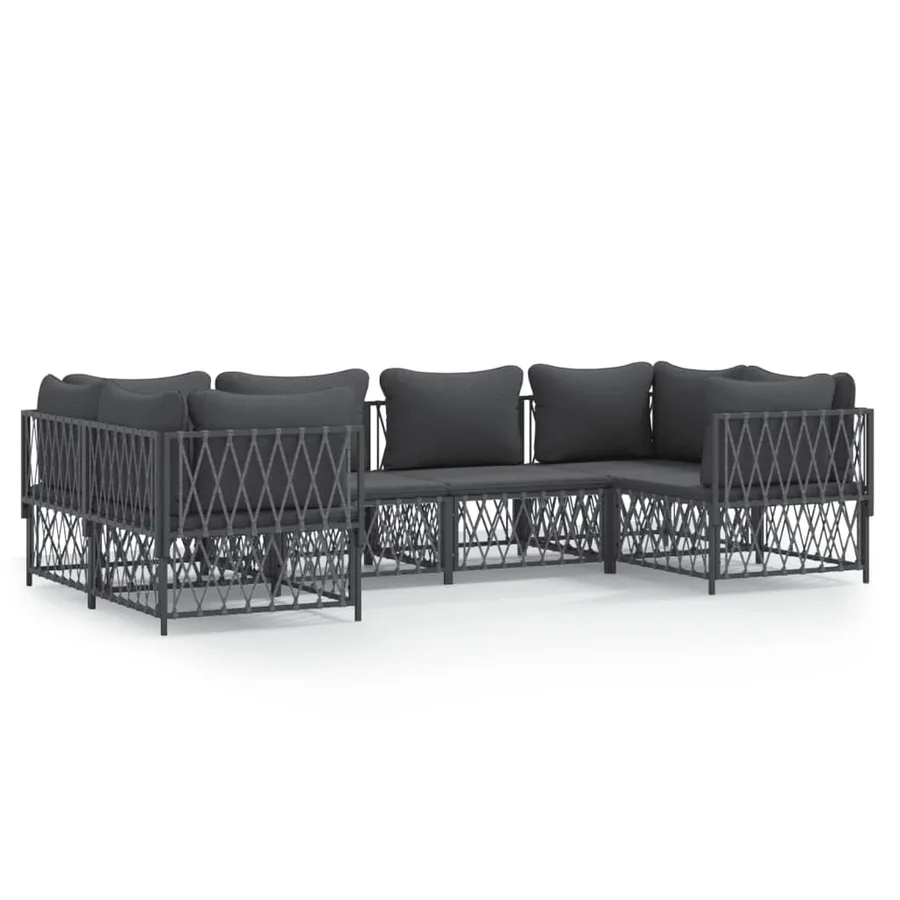 Salon de jardin avec coussins 6 pcs anthracite acier - 2