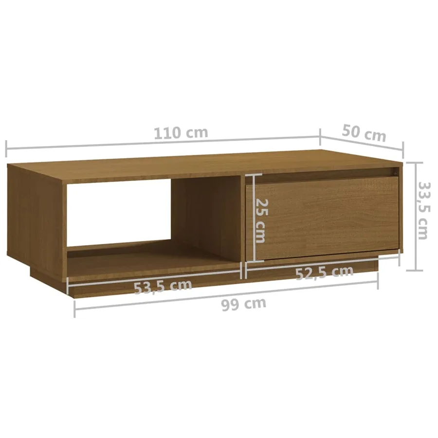 Table basse marron miel 110x50x33,5 cm bois de pin massif - 11