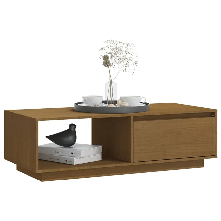 Table basse marron miel 110x50x33,5 cm bois de pin massif - 4
