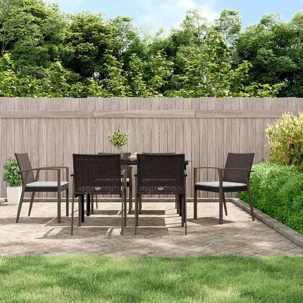 Ensemble à manger de jardin 7 pcs coussins résine tressée acier