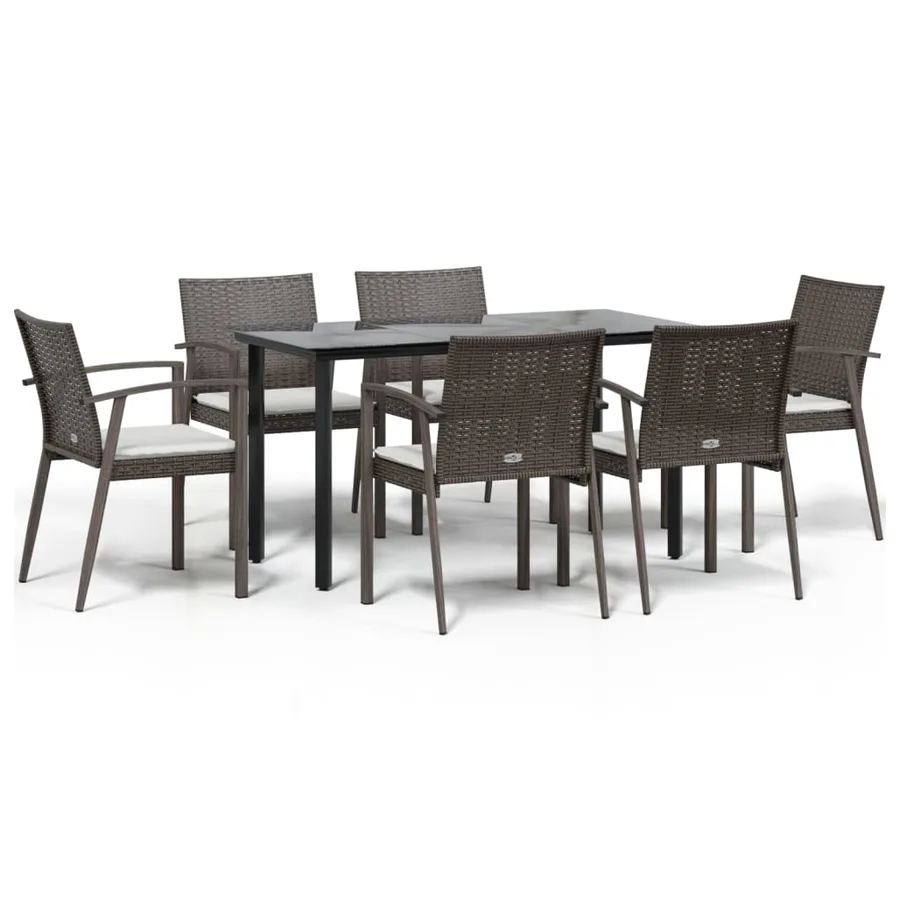 Ensemble à manger de jardin 7 pcs coussins résine tressée acier - 2