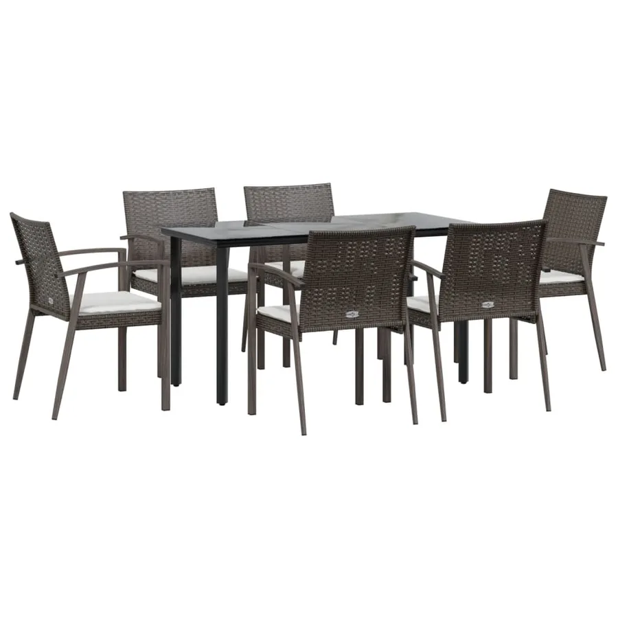 Ensemble à manger de jardin 7 pcs coussins résine tressée acier - 3