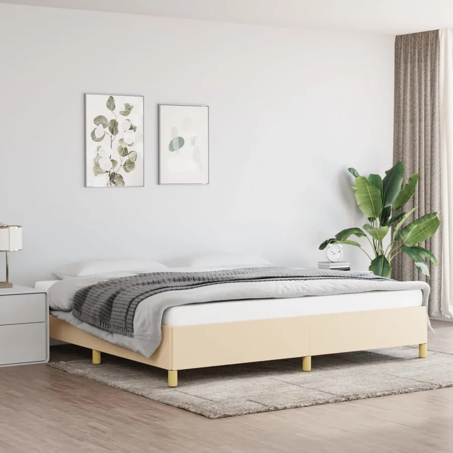 Cadre de lit sans matelas crème 200x200 cm tissu