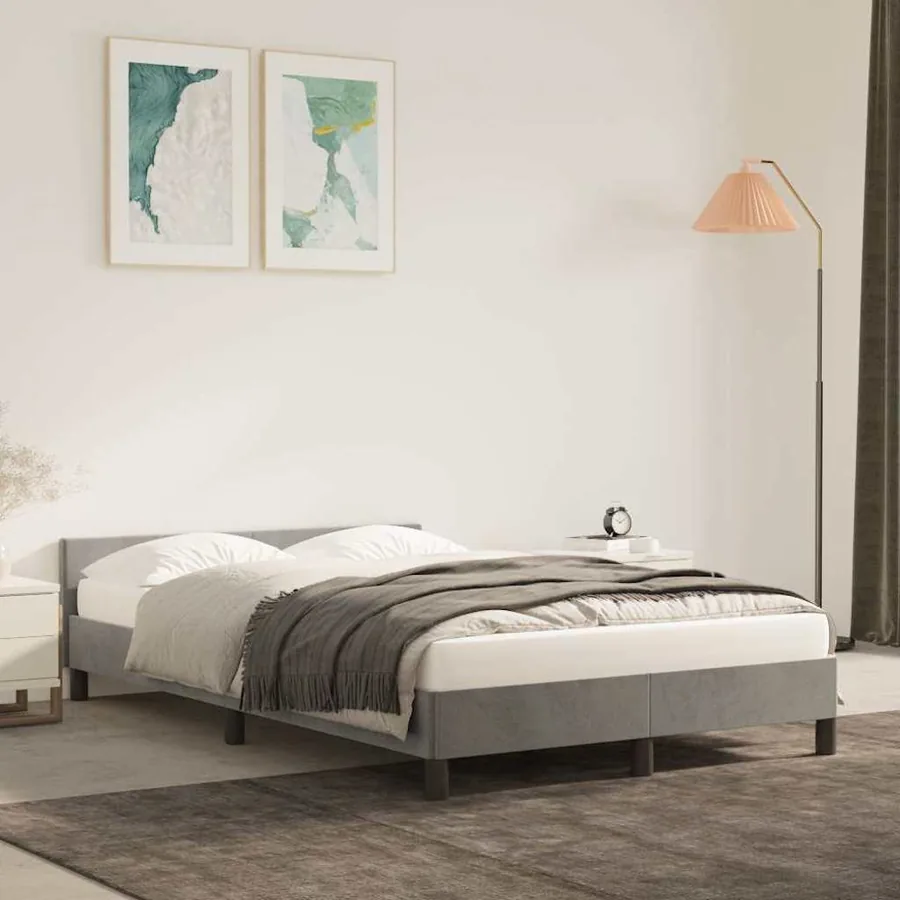 Cadre de lit sans matelas gris clair 120x200 cm velours