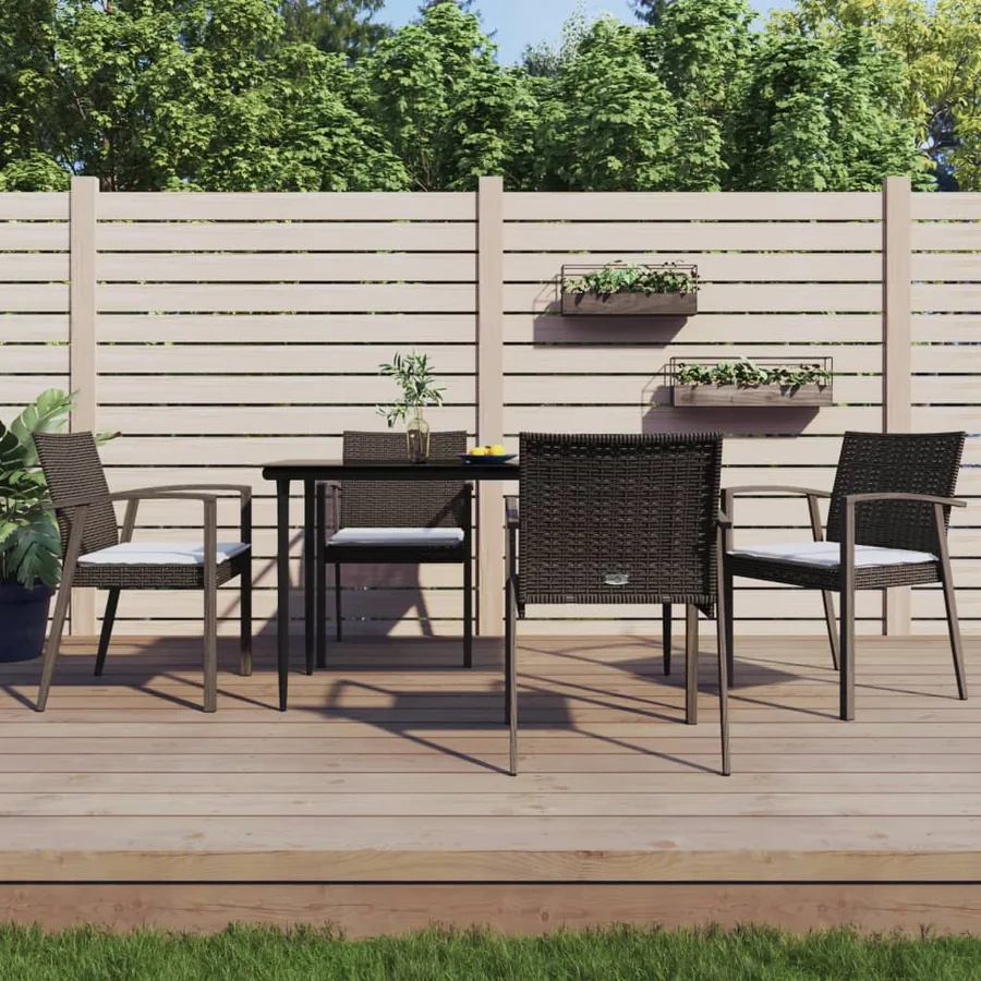 Ensemble à manger de jardin 5 pcs coussins résine tressée acier
