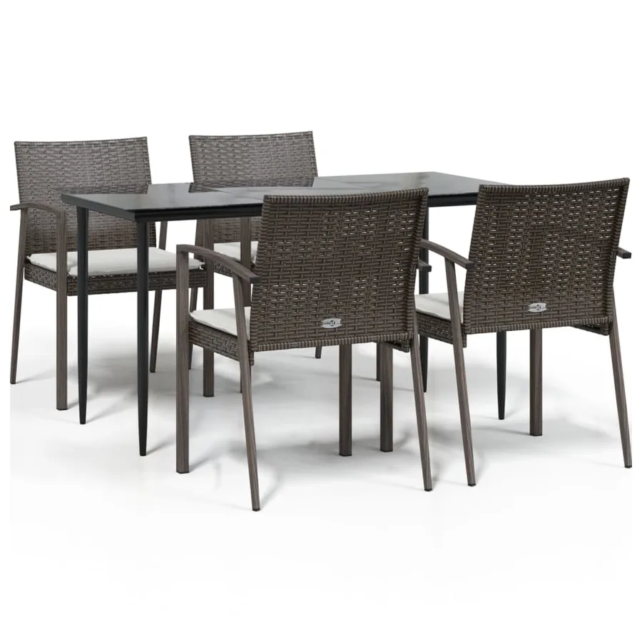 Ensemble à manger de jardin 5 pcs coussins résine tressée acier - 2