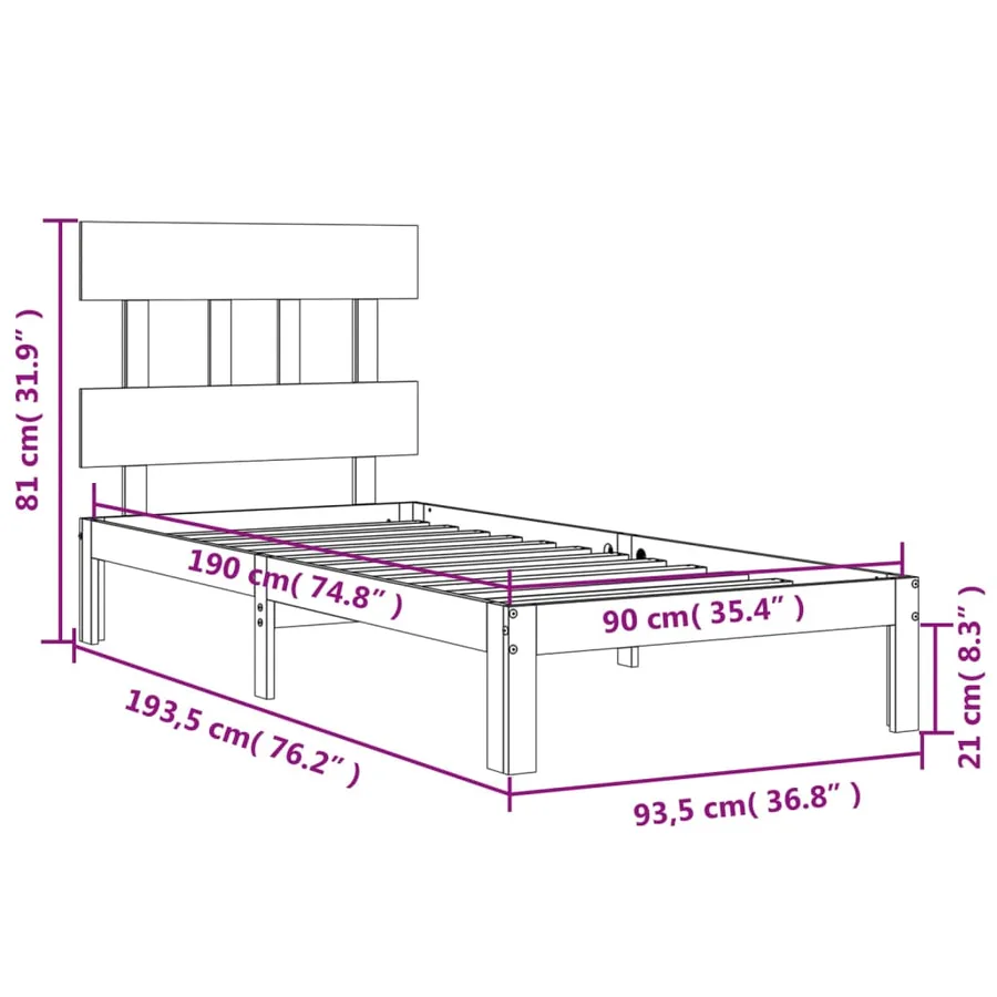 Cadre de lit sans matelas bois de pin massif - 12