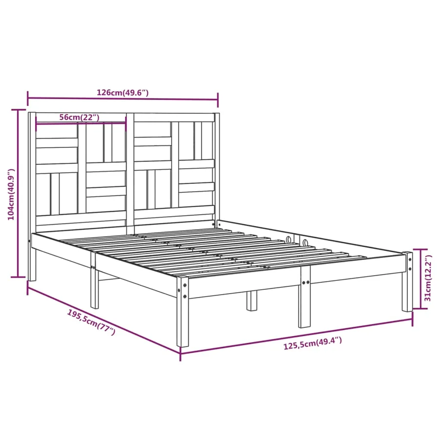 Cadre de lit sans matelas bois massif 120x190 cm - 6