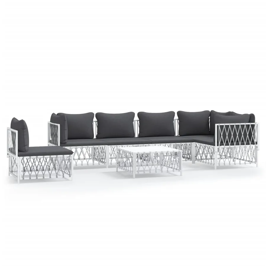 Salon de jardin 7 pcs avec coussins blanc acier - 2