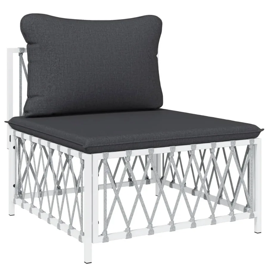 Salon de jardin 7 pcs avec coussins blanc acier - 5