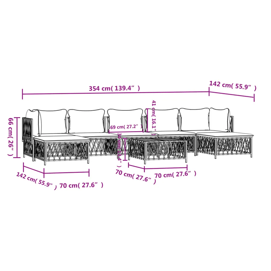 Salon de jardin 8 pcs avec coussins blanc acier - 10