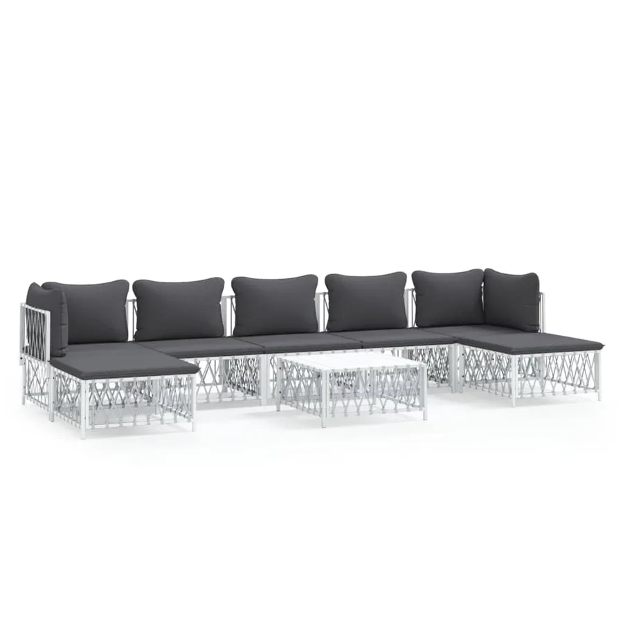 Salon de jardin 8 pcs avec coussins blanc acier - 2