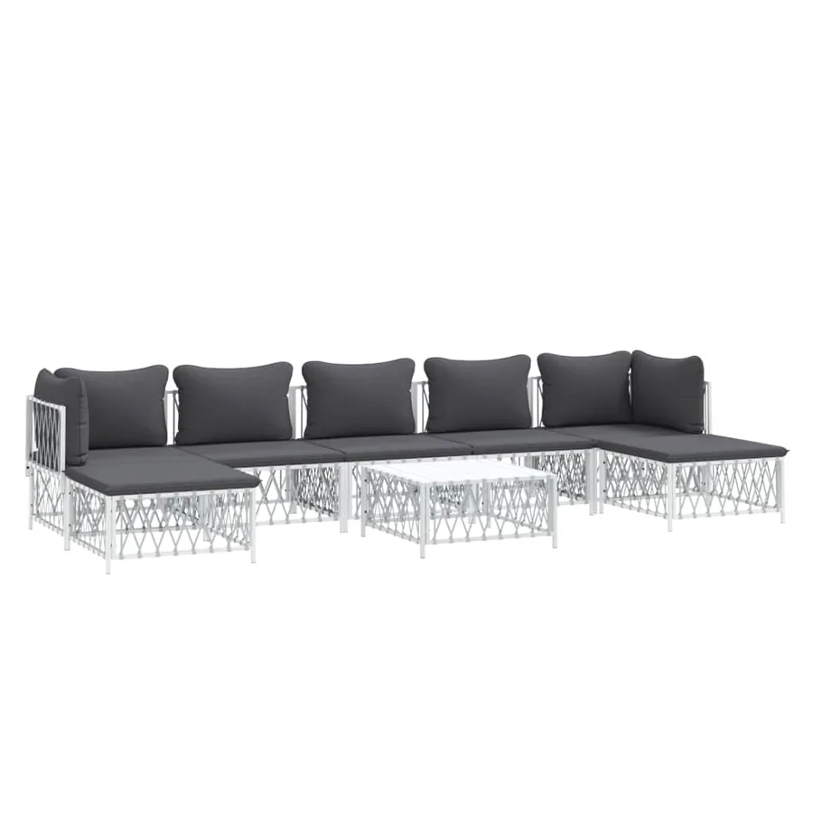 Salon de jardin 8 pcs avec coussins blanc acier - 3