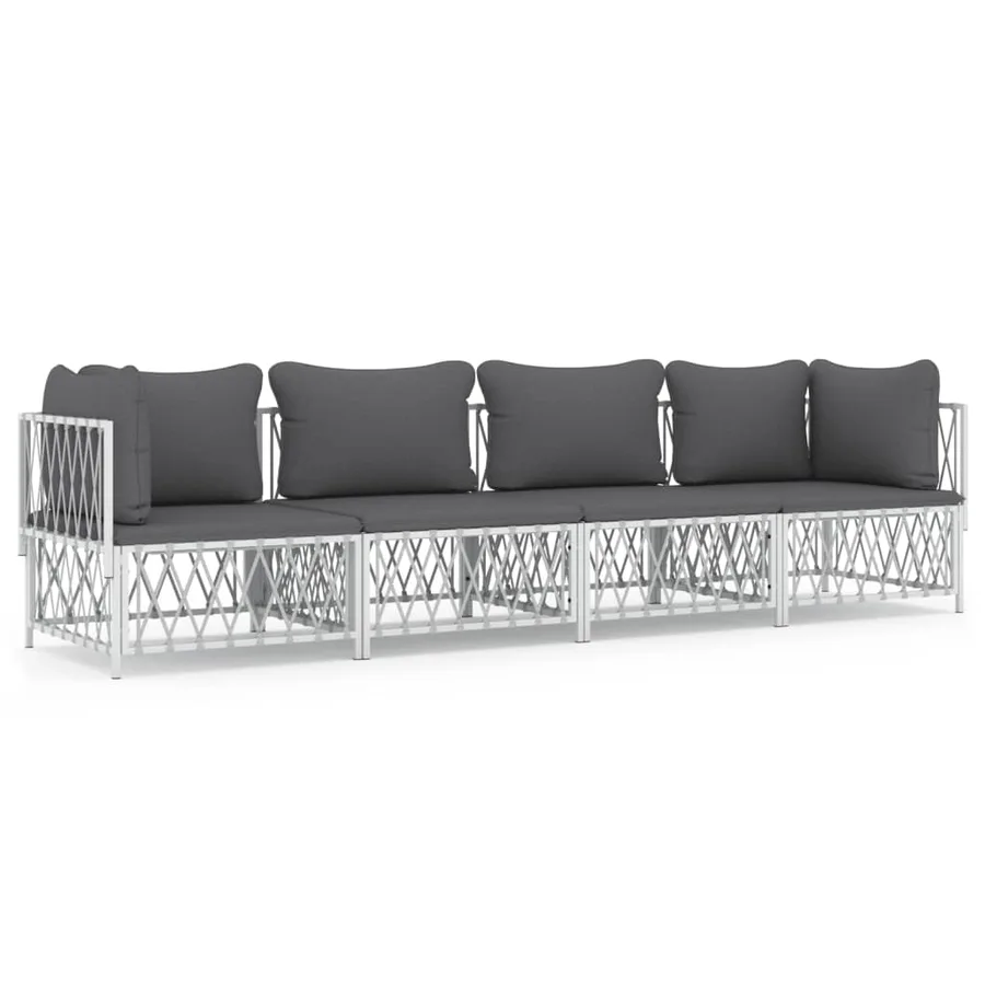 Salon de jardin 4 pcs avec coussins blanc acier - 2