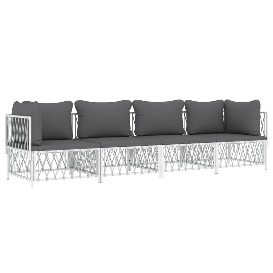 Salon de jardin 4 pcs avec coussins blanc acier - 3