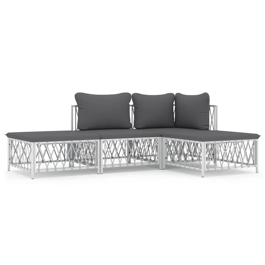 Salon de jardin 4 pcs avec coussins blanc acier - 2