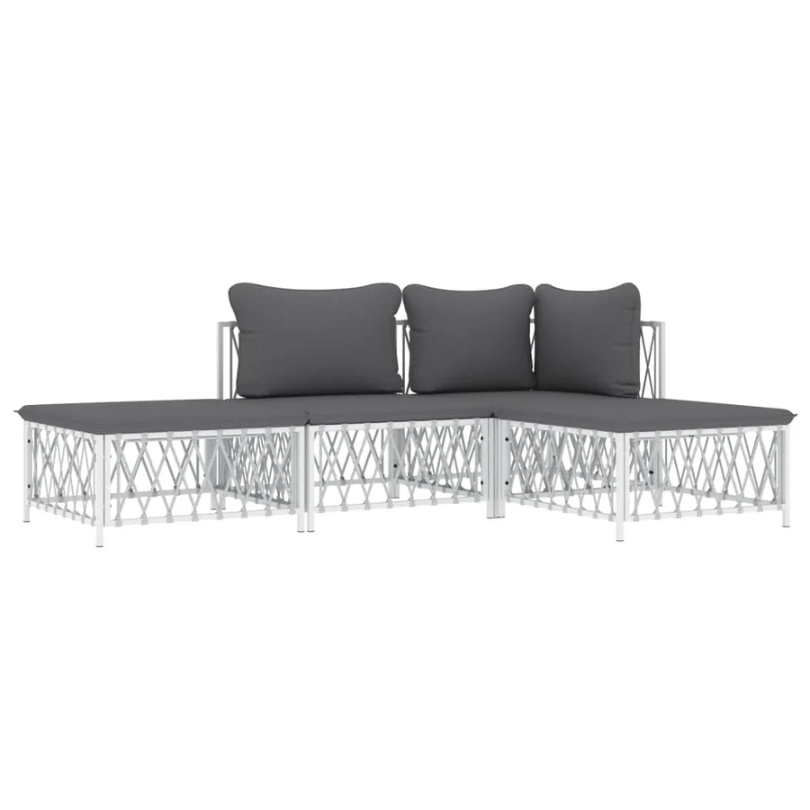 Salon de jardin 4 pcs avec coussins blanc acier - 3