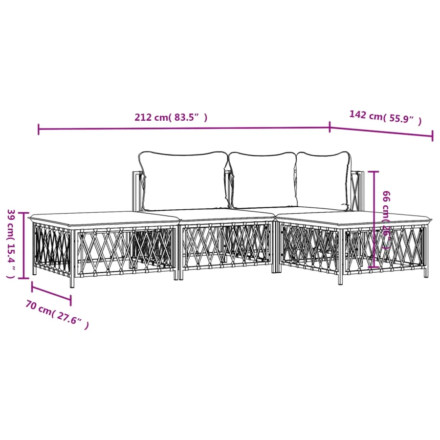Salon de jardin 4 pcs avec coussins blanc acier - 9