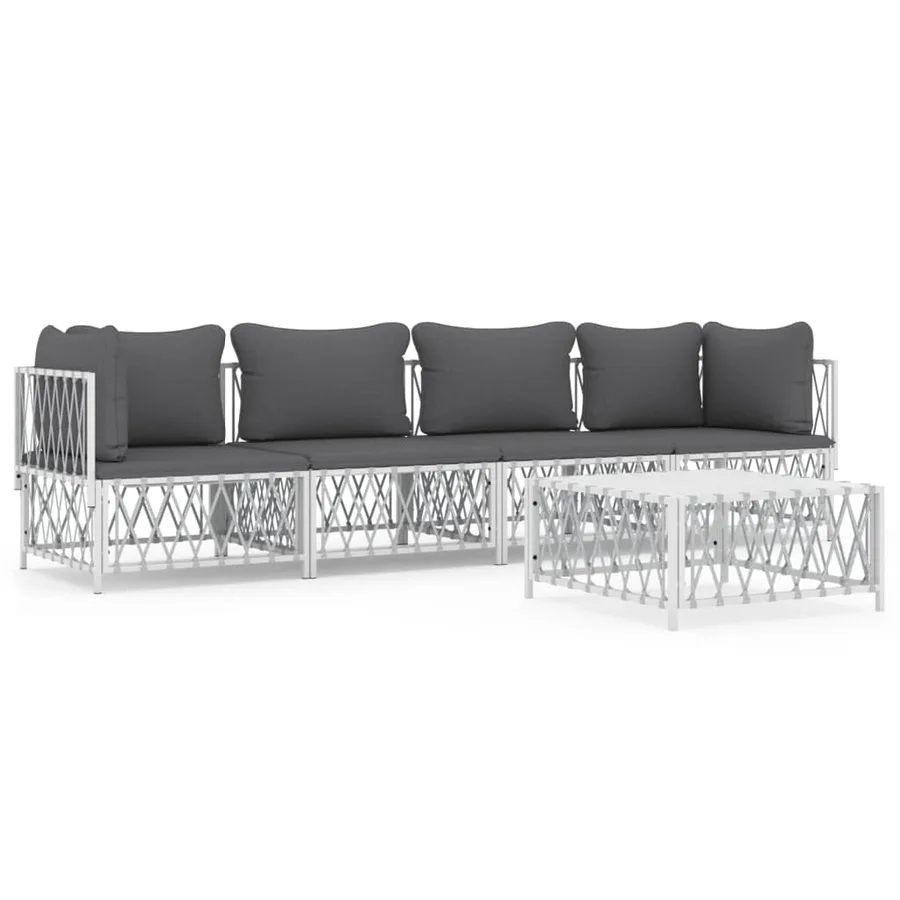 Salon de jardin avec coussins 5 pcs blanc acier - 2