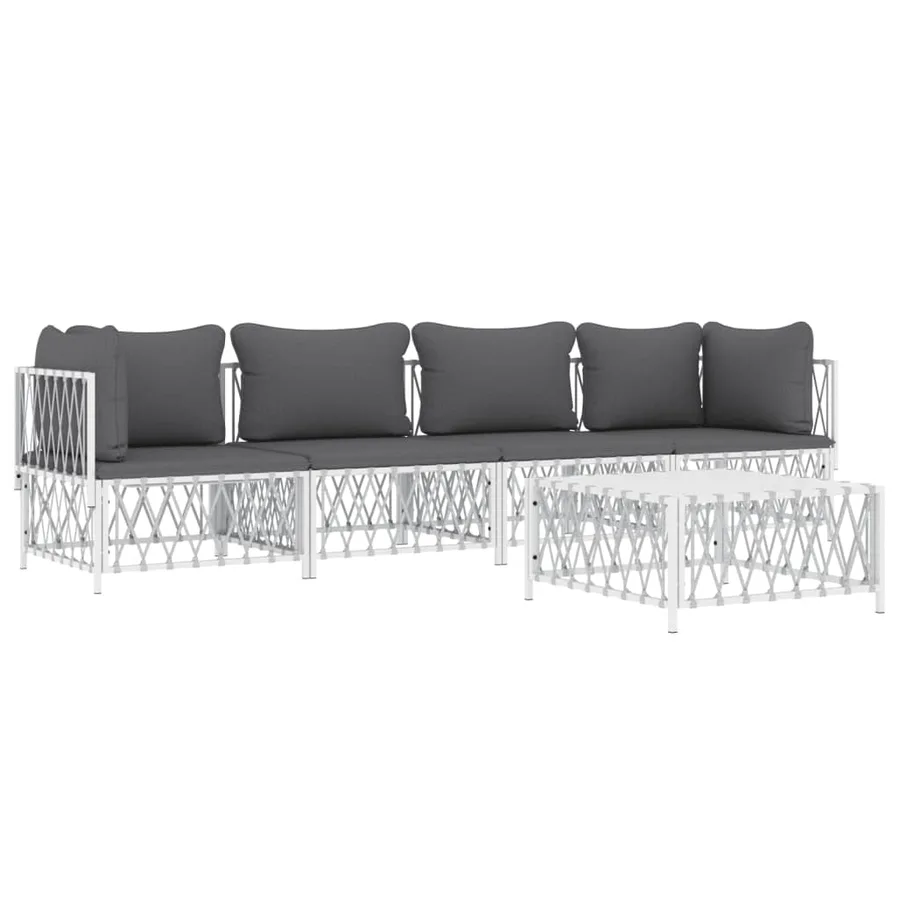 Salon de jardin avec coussins 5 pcs blanc acier - 3