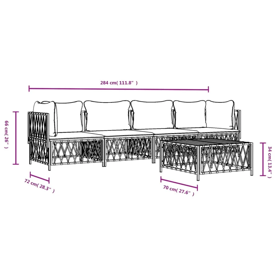 Salon de jardin avec coussins 5 pcs blanc acier - 9