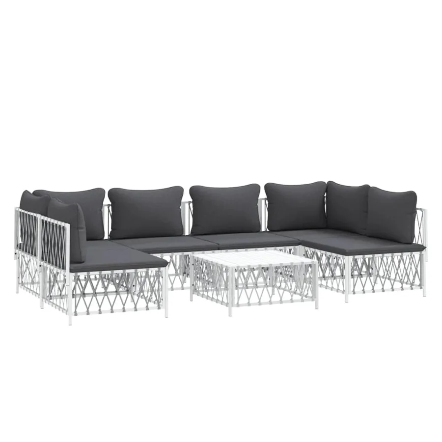 Salon de jardin 7 pcs avec coussins blanc acier - 3